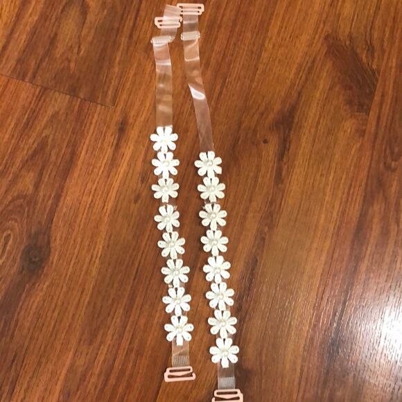 NEW white flower pearl decorative bra straps. - Picture 2 of 6